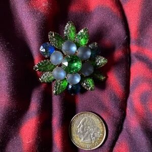 Vintage Green and Blue Glass Brooch